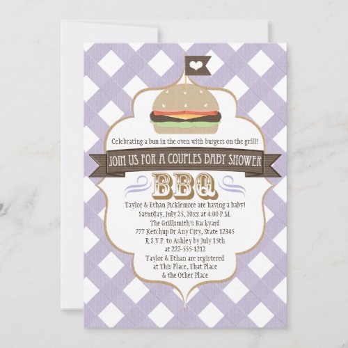 Purple Burger Couples BBQ Baby Shower Invitations