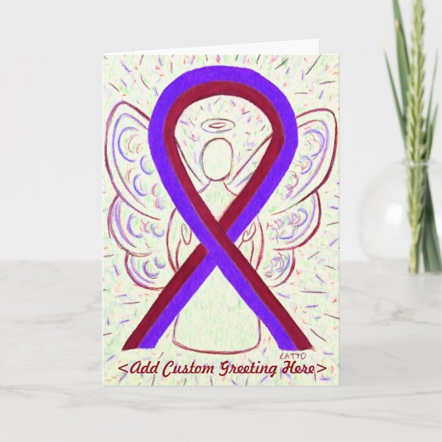 Purple & Burgundy Awareness Ribbon Greeting Card (Front)