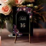 Purple Burgundy Black Floral Arch Wedding Table Number