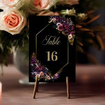 Purple Burgundy Black Floral Geometric Wedding Table Number
