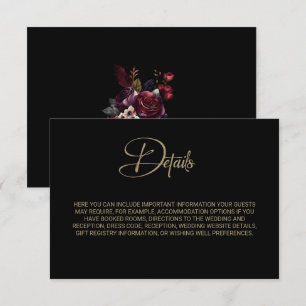 Purple Burgundy Black Floral Wedding Details Enclosure Card