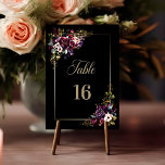 Purple Burgundy Black Floral Wedding Table Number