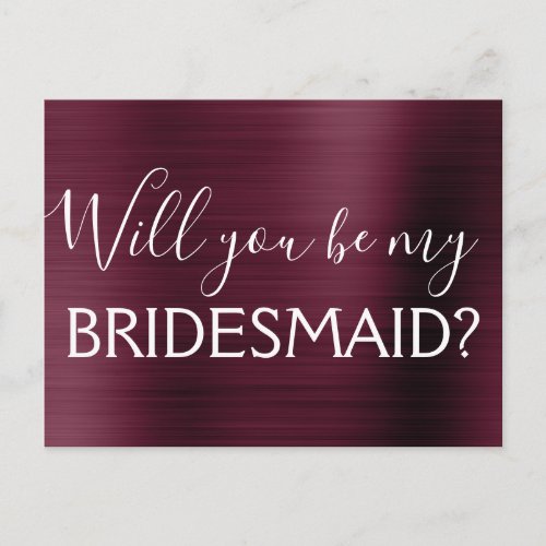 Purple Burgundy Elegant Will You be my Bridesmaid Invitation Postcard
