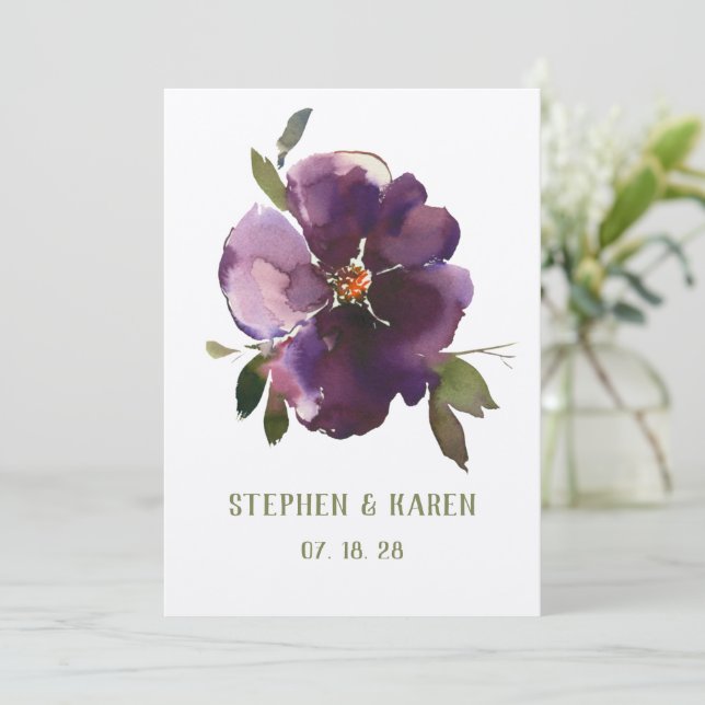 Purple Burgundy Five Petal Flower Wedding Invitation (Standing Front)
