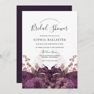 Purple Burgundy Floral Elegant Bridal Shower Invitation