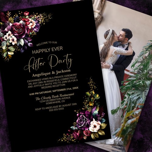 Purple Burgundy Floral Wedding After Party Invitation