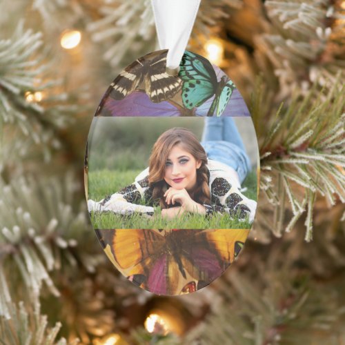 purple burgundy orange colorful tropical butterfly ornament