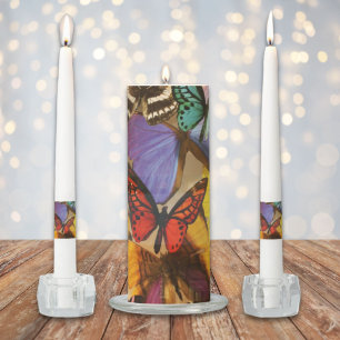 purple burgundy orange colorful tropical butterfly unity candle set