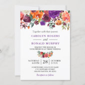 Purple Burgundy Orange Floral Vineyard Wedding Invitation (Front)