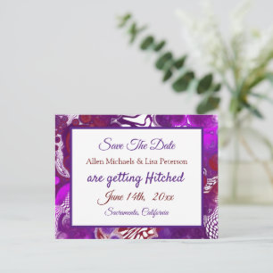 Purple Burgundy Pour Paint.Wedding Save the Date Postcard