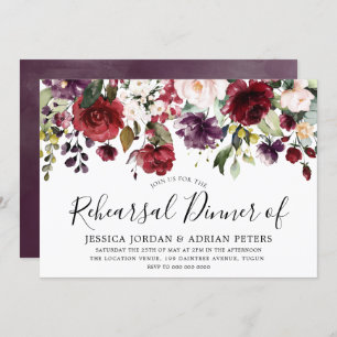 Purple Burgundy Red Blush Floral Rehearsal Dinner Invitation