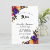 Purple Burgundy Yellow Floral 90th Birthday Party Invitation (Standing Front)