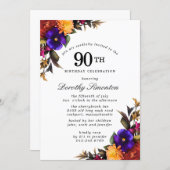 Purple Burgundy Yellow Floral 90th Birthday Party Invitation (Front/Back)