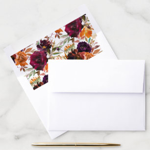 Purple Burgundy Yellow Rose Floral Fall Watercolor Envelope Liner