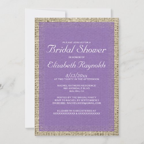 Purple Burlap Bridal Shower Invitations