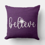 Purple Burlap Country Rustic Christmas Believe Throw Pillow at Zazzle