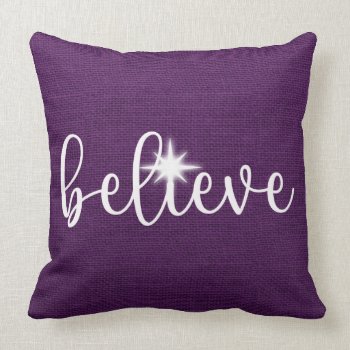 Purple Burlap Country Rustic Christmas Believe Throw Pillow by All_About_Christmas at Zazzle