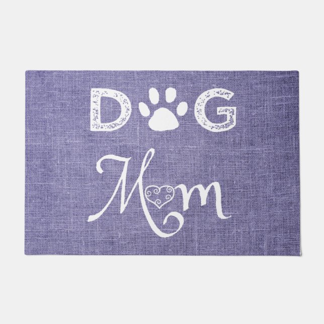 Purple Burlap Dog Mom Door Mat (Front)