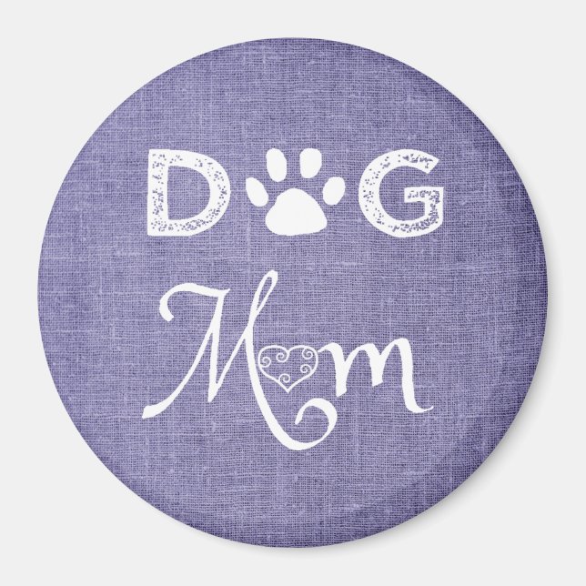 Purple Burlap Dog Mom Magnet (Front)