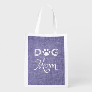 Purple Burlap Dog Mom Reusable Grocery Bag