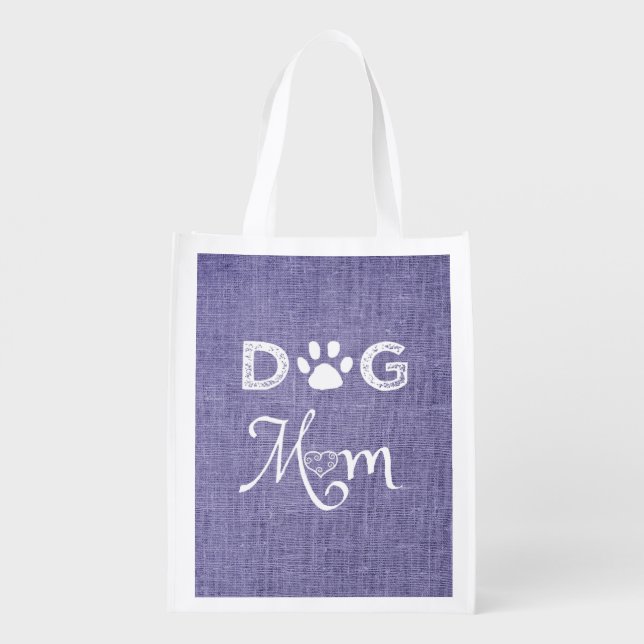 Purple Burlap Dog Mom Reusable Grocery Bag (Back)