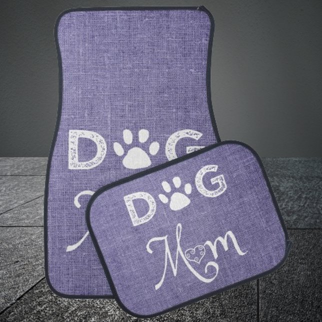 Purple Burlap Dog Mom Set of Car Mats (Purple Burlap Dog Mom Car Mats)