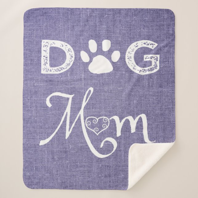 Purple Burlap Dog Mom Sherpa Blanket (Front)
