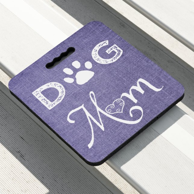 Purple Burlap Dog Mom Stadium Seat Cushion (In Situ)