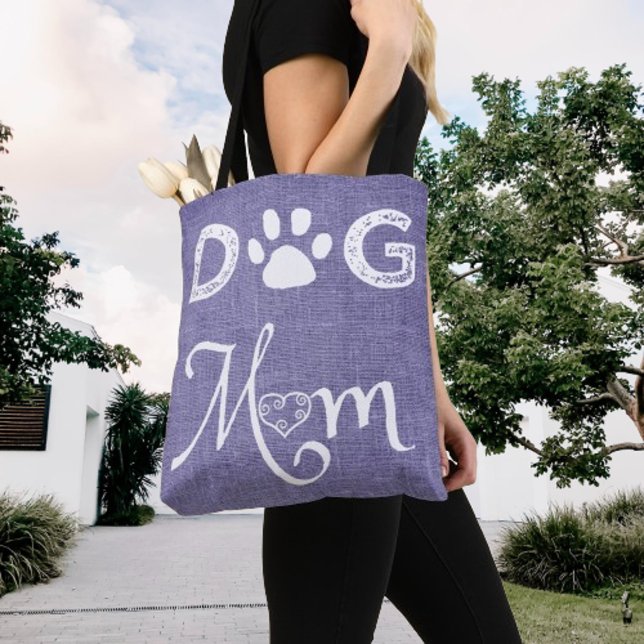 Purple Burlap Dog Mom Tote Bag (Purple Burlap Dog Mom Tote Bag)