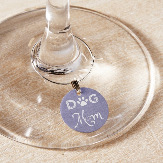 Purple Burlap Dog Mom Wine Charm (In Situ)
