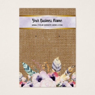 Earring Holder Business Cards Zazzle Purple Burlap Flowers Boho Earring Display Cards