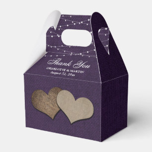 Purple Burlap Heart Wedding Thank You Favor Boxes