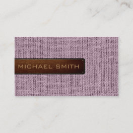 Purple Burlap Linen Rustic Jute Look Leather Business Card