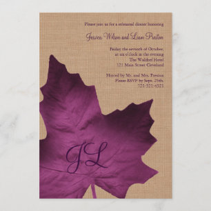 Purple Burlap Monogrammed Rehearsal Dinner Invite