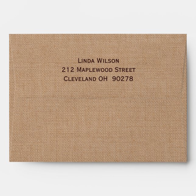 Purple Burlap Monogrammed Wedding Envelope (Back (Top Flap))