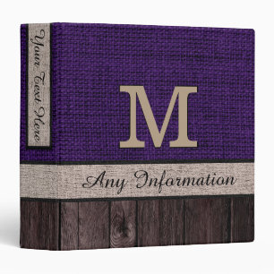 Purple Burlap Rustic Jute Look Wood Binder