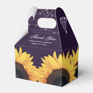 Purple Burlap Sunflower Wedding Thank You Favor Boxes