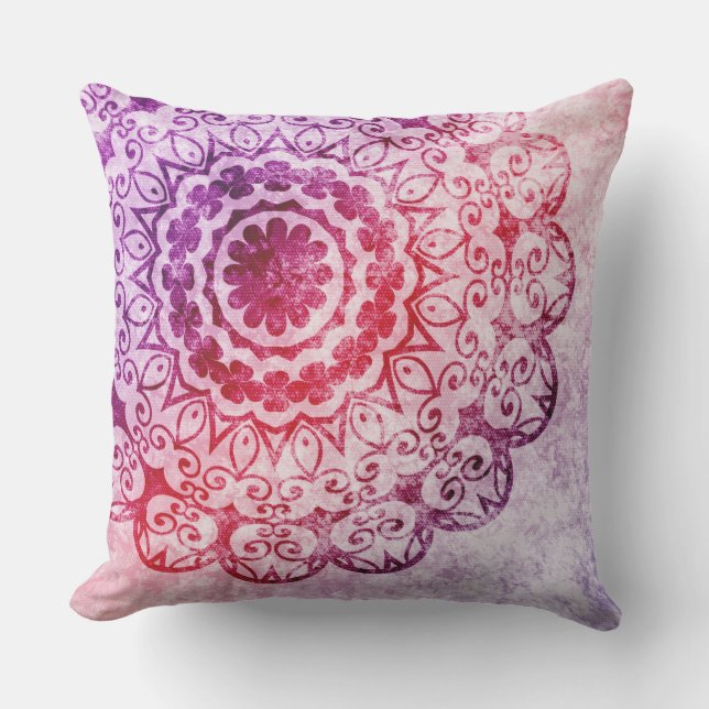 Purple Burn Out Mandala Design Throw Pillow (Front)