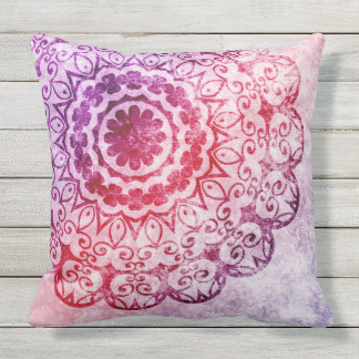 Purple Burn Out Mandala Design Throw Pillow