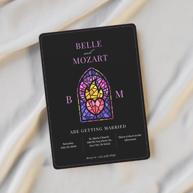 Purple burning heart stained glass art wedding  invitation (Creator Uploaded)