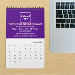 Purple Business Brand on Calendar<br><div class="desc">Purple color business branding on customizable calendar. Customize it by uploading your business logo, typing your business name, address, phone number, e-mail and website. You can include it in your promotional products, giveaway items or gifts to your customers or clients, a marketing strategy to advertise your business or to promote...</div>