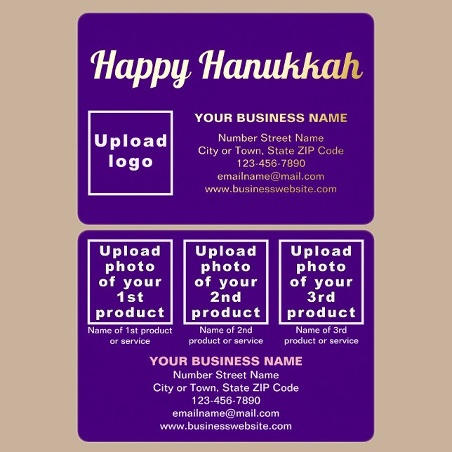 Purple Business Brand on Hanukkah Rectangle Foil Holiday Card (Purple business brand with products or services on Hanukkah rectangle foil holiday card.)