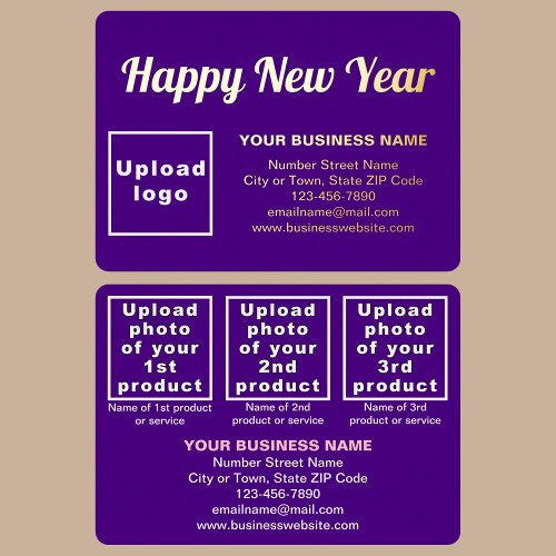 Purple Business Brand on New Year Rectangle Foil Holiday Card