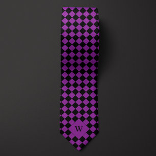 Purple Business Checkered Monogram Neck Tie