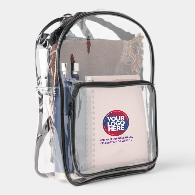 Purple Business Logo and Text Clear Stadium Backpack (Right)