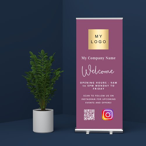 Purple business logo opening hours QR Instagram Retractable Banner