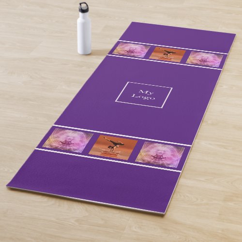 Purple business logo photo collage yoga mat