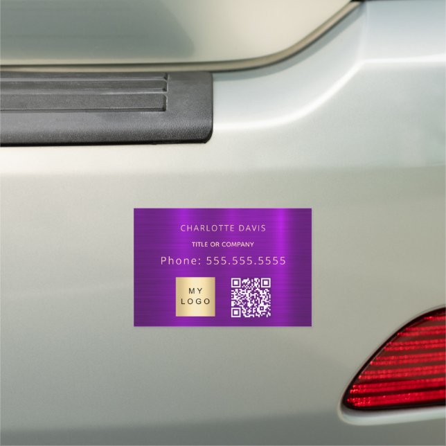 Purple business logo QR code  Car Magnet (In Situ)