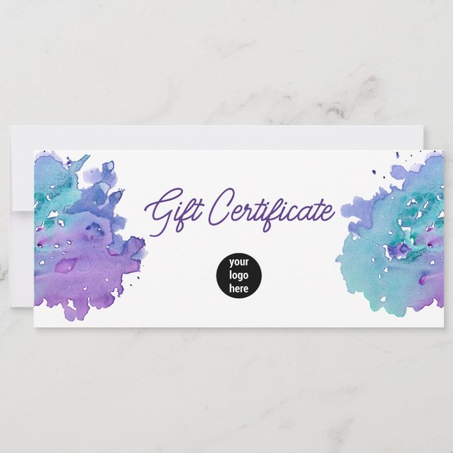 Purple Business Logo QR Code Gift Certificate (Back)