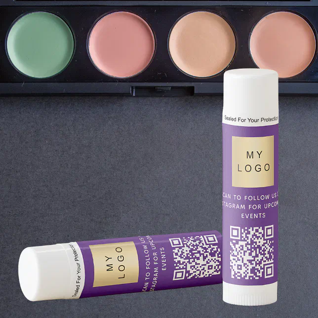 Purple business logo QR code instagram website Lip Balm Zazzle
